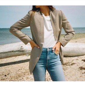 NWOT AYR The Coup Long Sleeve Wool Blend Blazer in Brown & Cream Check 2